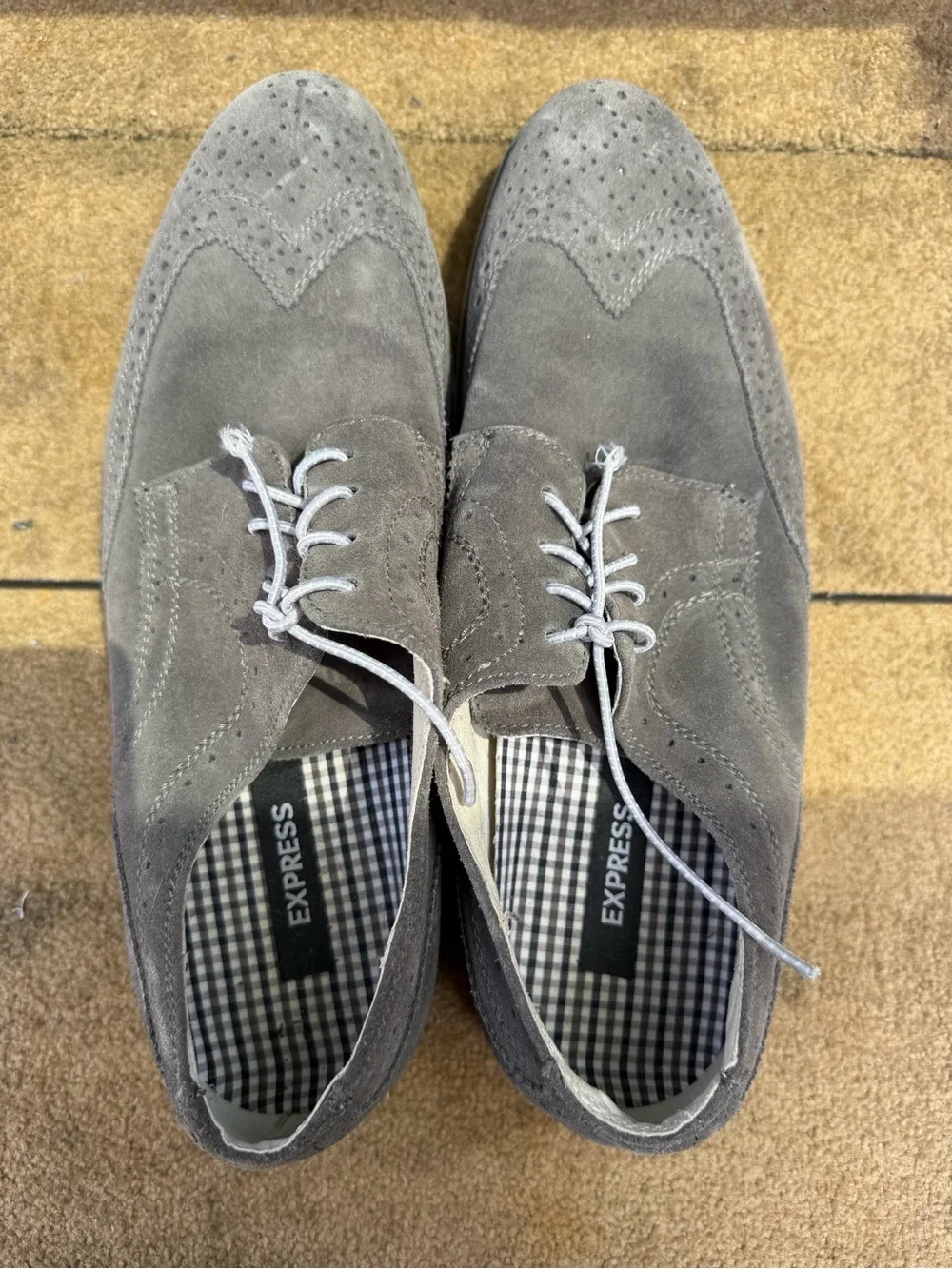 Express Men’s Gray Suede Wingtip Oxfords